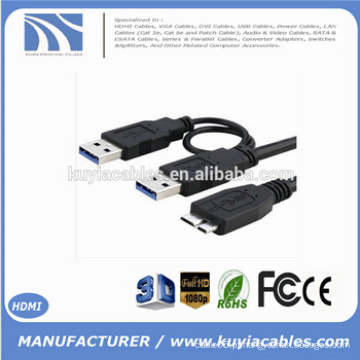 Super velocidade USB 3.0 um macho para micro USB 3.0 Y cabo para disco rígido HDD móvel preto